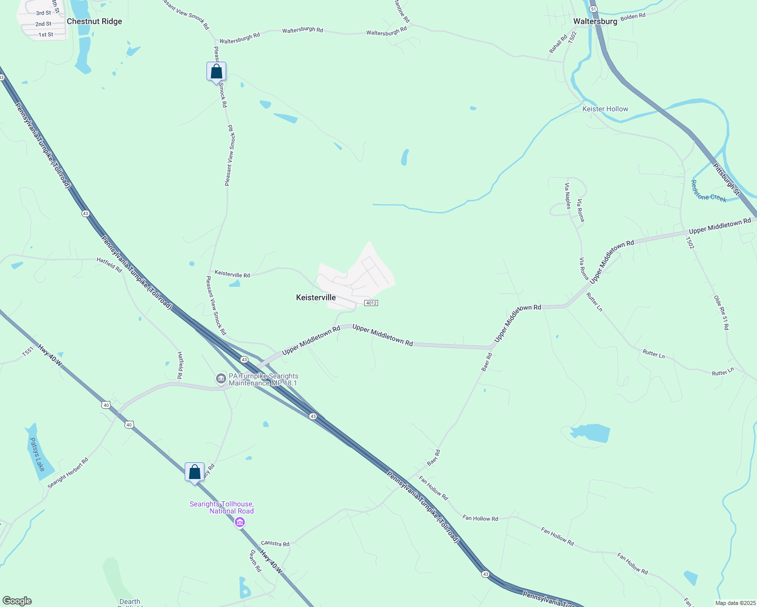 map of restaurants, bars, coffee shops, grocery stores, and more near 1012 Keister Road in Smock