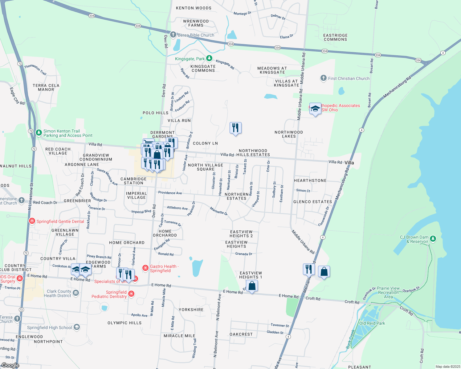 map of restaurants, bars, coffee shops, grocery stores, and more near 3146 Nantucket Street in Springfield