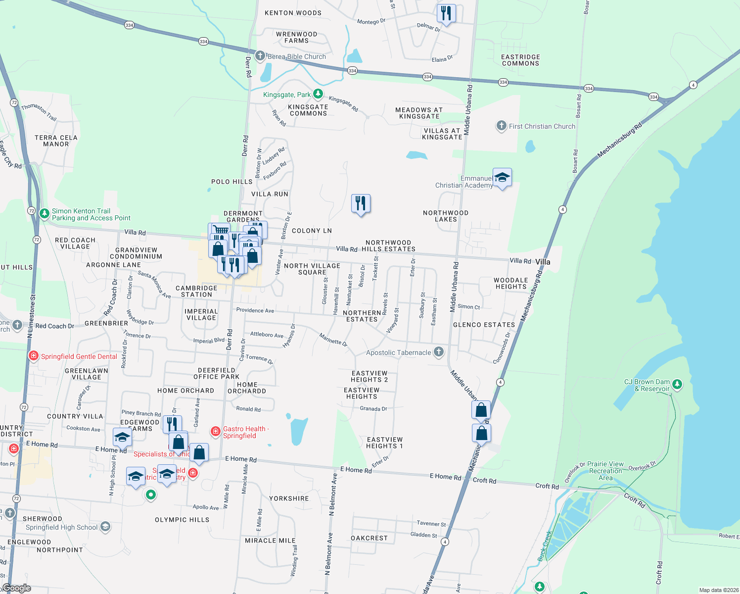 map of restaurants, bars, coffee shops, grocery stores, and more near 3215 Tackett St in Springfield