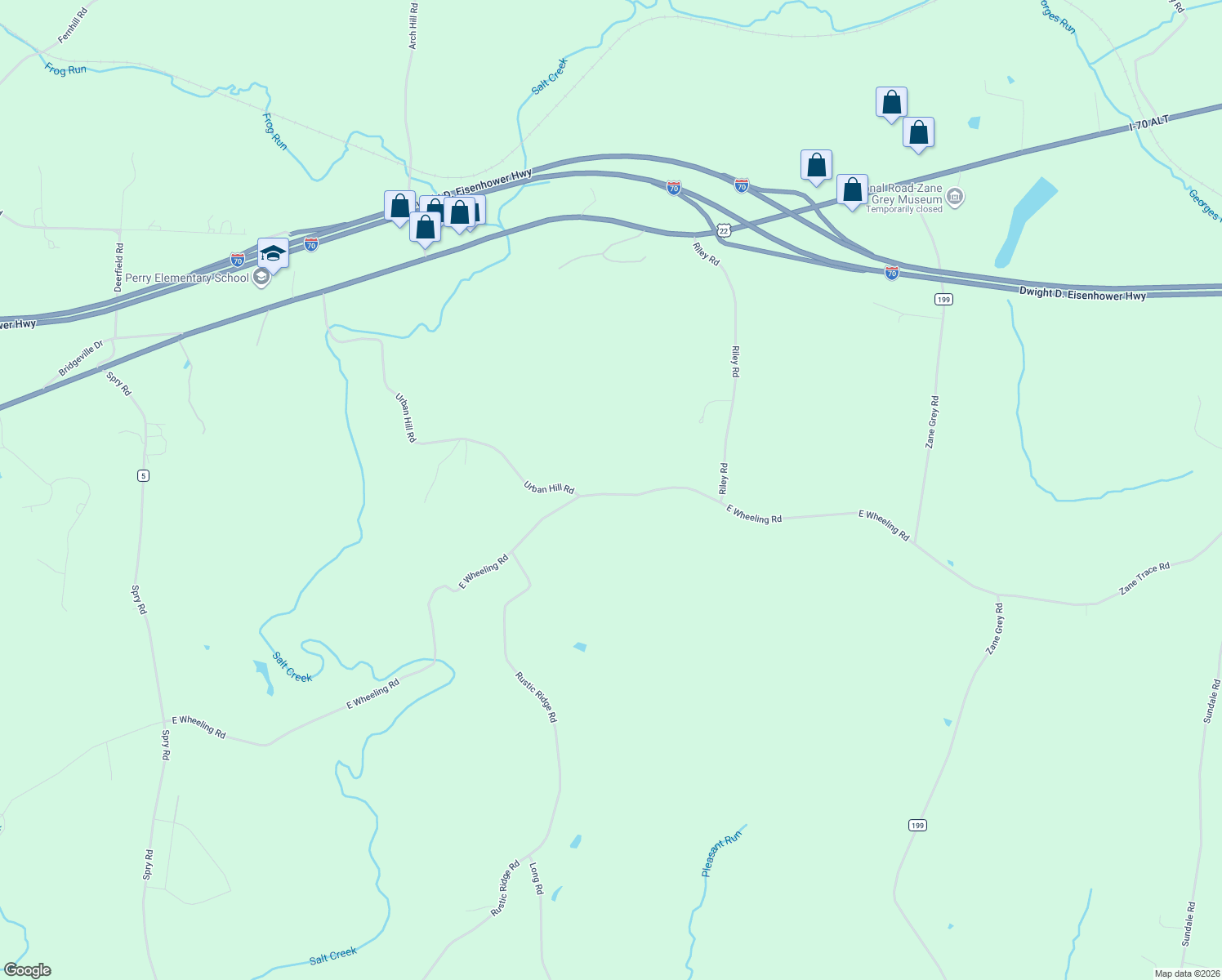 map of restaurants, bars, coffee shops, grocery stores, and more near 7925 East Wheeling Road in Zanesville
