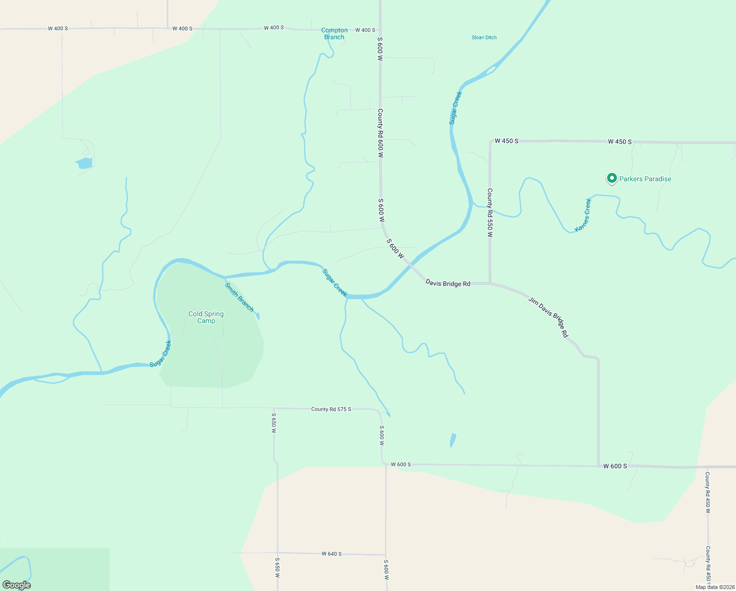 map of restaurants, bars, coffee shops, grocery stores, and more near 5123 Davis Bridge Road in Crawfordsville