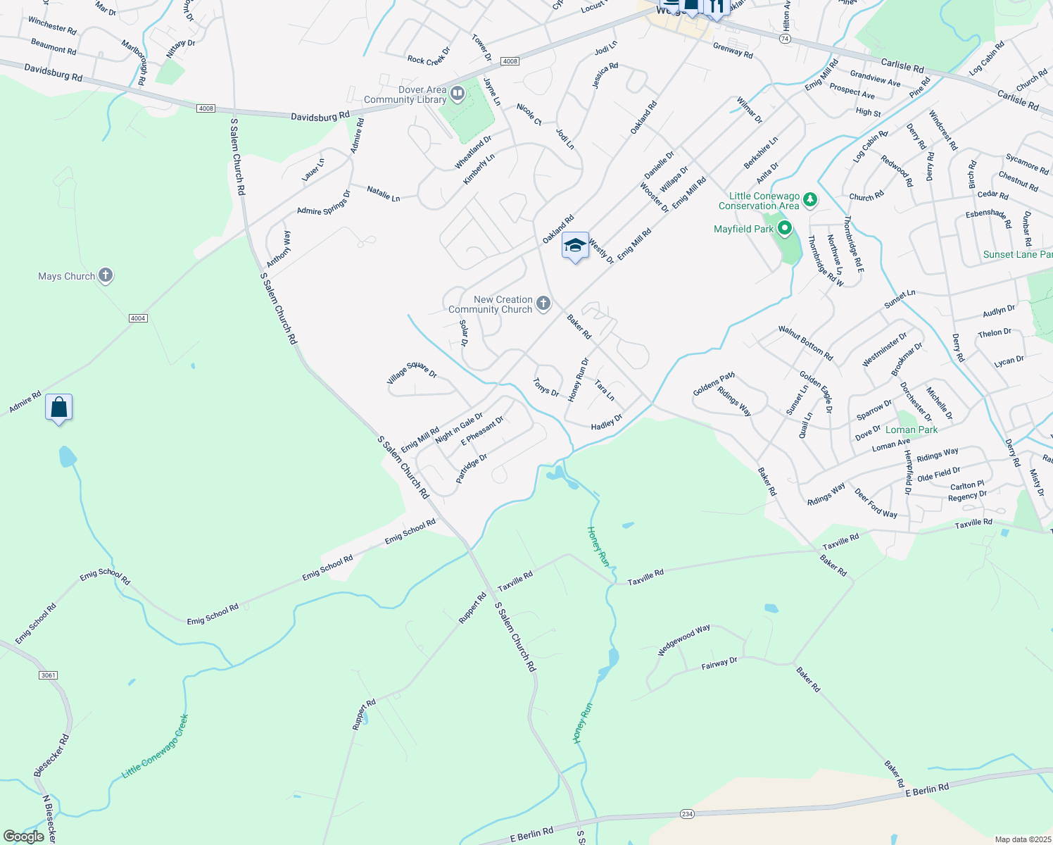 map of restaurants, bars, coffee shops, grocery stores, and more near 3211 Partridge Drive in Dover