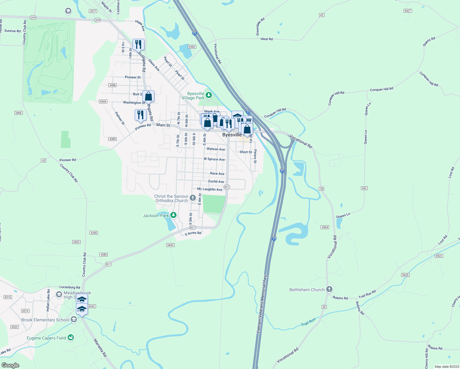 map of restaurants, bars, coffee shops, grocery stores, and more near 294 S 2nd St in Byesville