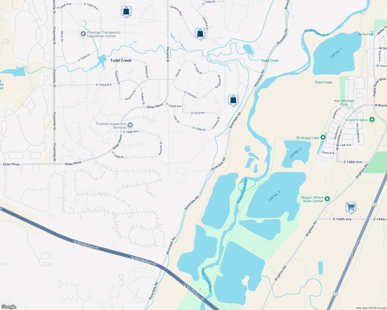 map of restaurants, bars, coffee shops, grocery stores, and more near 14975 Riverdale Road in Brighton