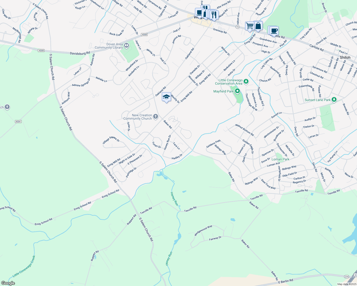 map of restaurants, bars, coffee shops, grocery stores, and more near 3011 Bedford Place in York