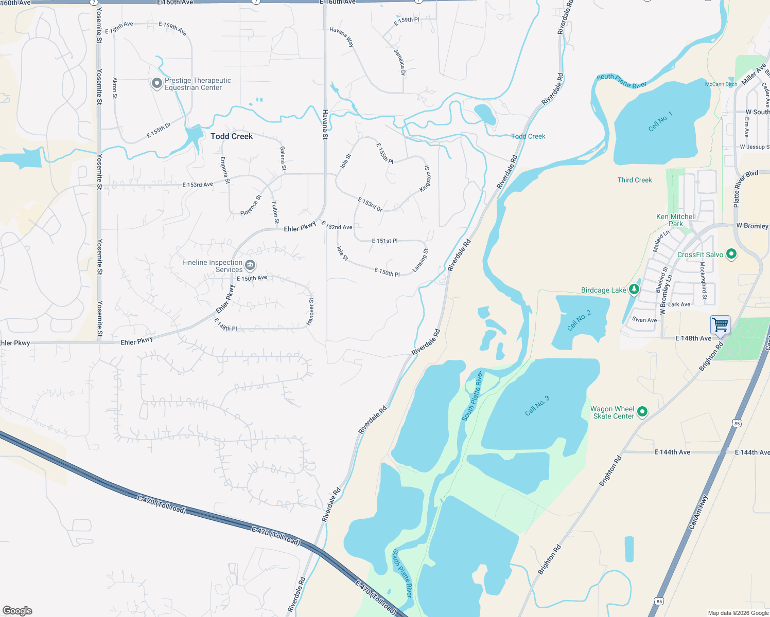 map of restaurants, bars, coffee shops, grocery stores, and more near 14975 Riverdale Road in Brighton