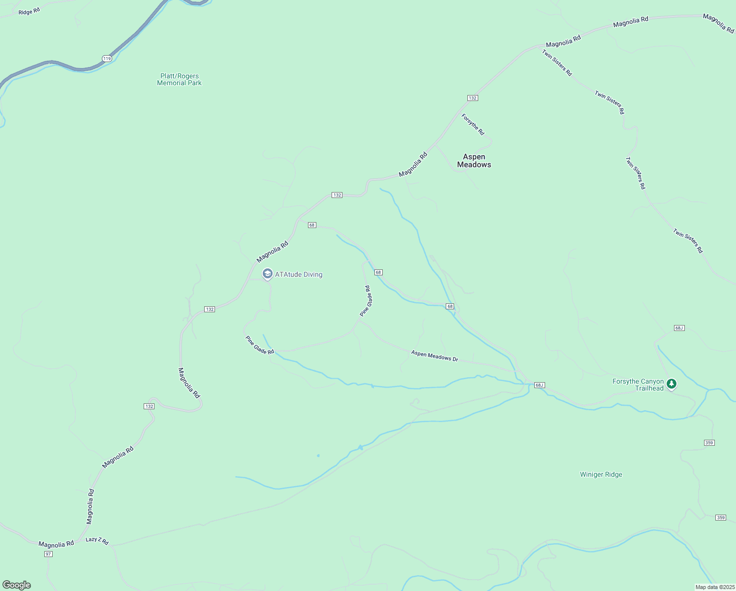 map of restaurants, bars, coffee shops, grocery stores, and more near 1125 Pine Glade Road in Nederland