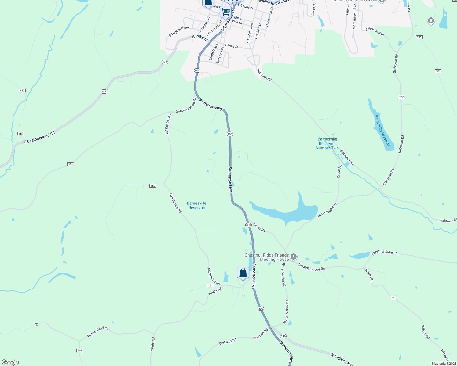 map of restaurants, bars, coffee shops, grocery stores, and more near 60048 Somerton Highway in Barnesville