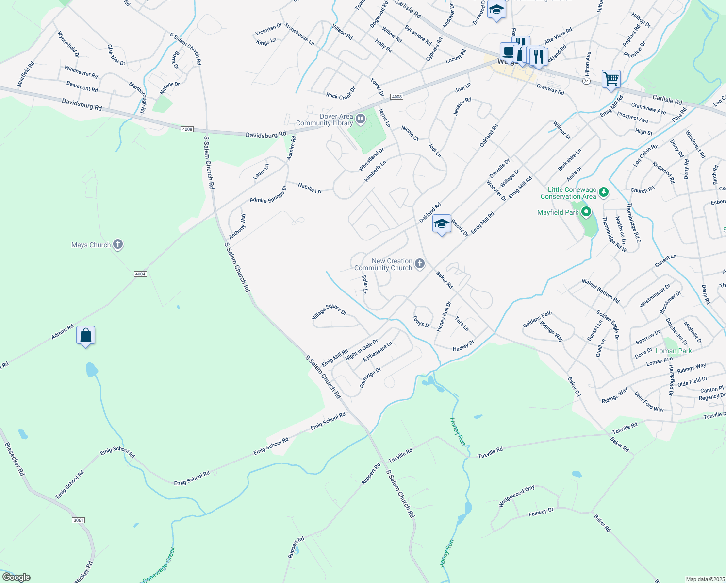 map of restaurants, bars, coffee shops, grocery stores, and more near 3118 Equinox Road in Dover