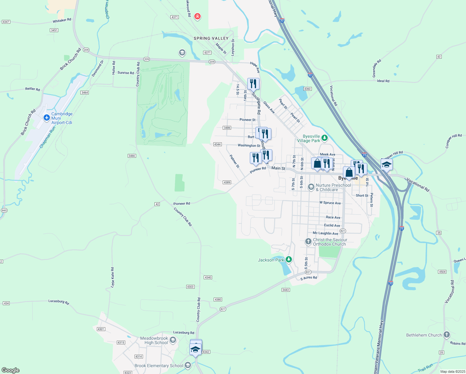 map of restaurants, bars, coffee shops, grocery stores, and more near 10270 Pioneer Rd in Byesville