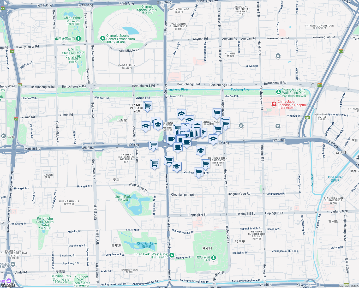 map of restaurants, bars, coffee shops, grocery stores, and more near in Beijing