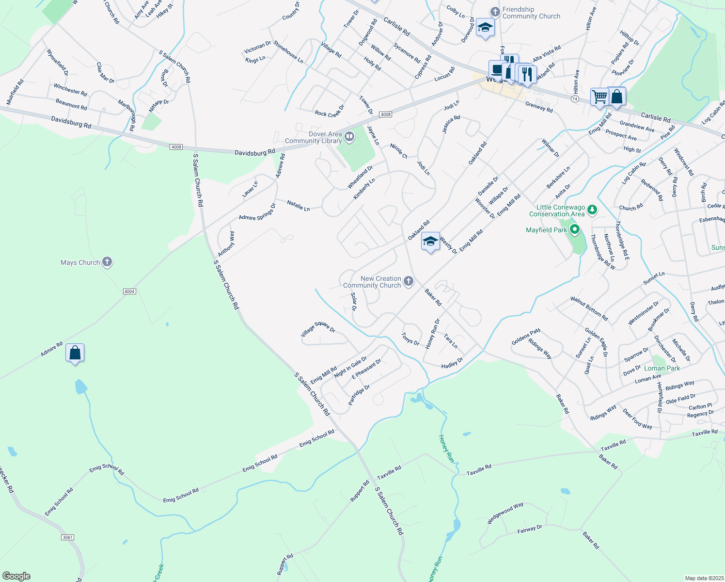 map of restaurants, bars, coffee shops, grocery stores, and more near 2960 Milky Way in Dover