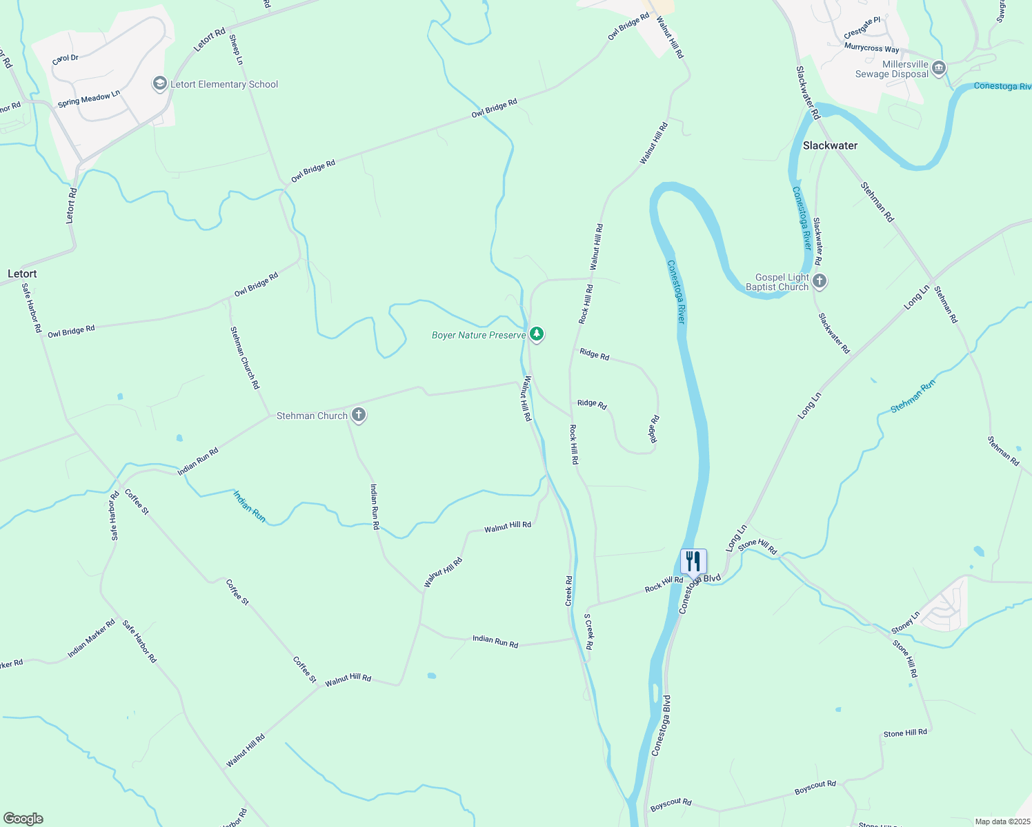 map of restaurants, bars, coffee shops, grocery stores, and more near 566 Walnut Hill Road in Millersville