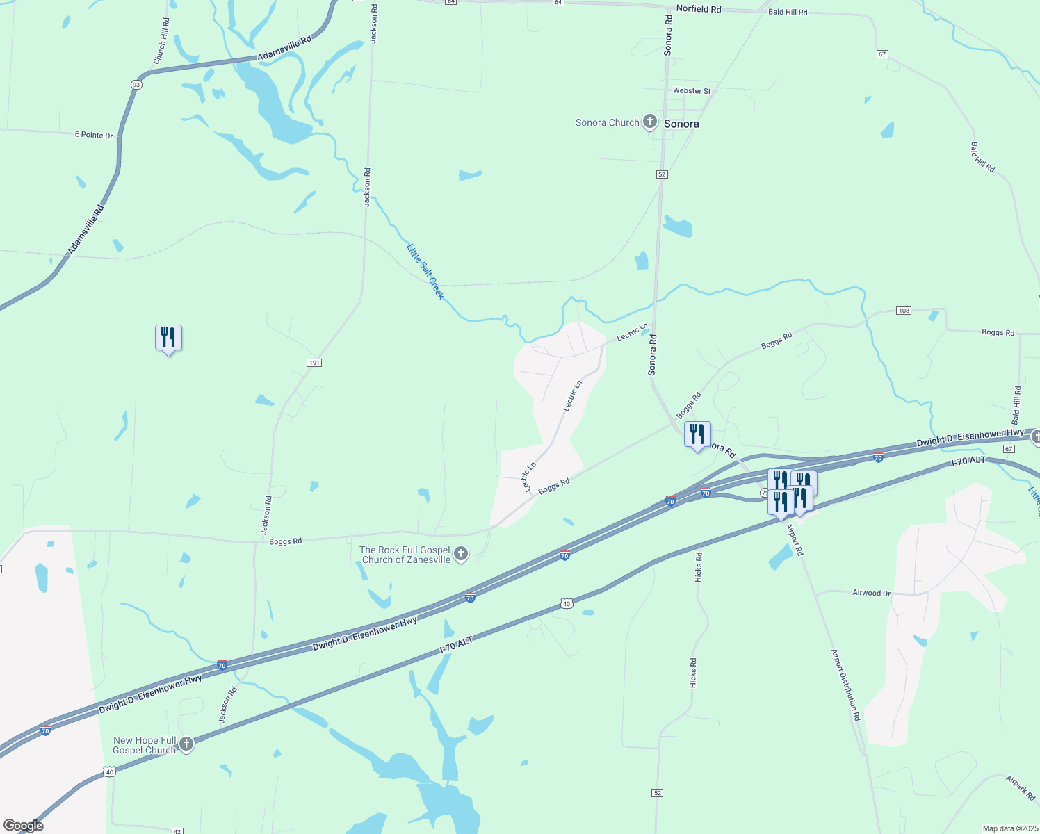 map of restaurants, bars, coffee shops, grocery stores, and more near 1170 Greiner Drive in Zanesville