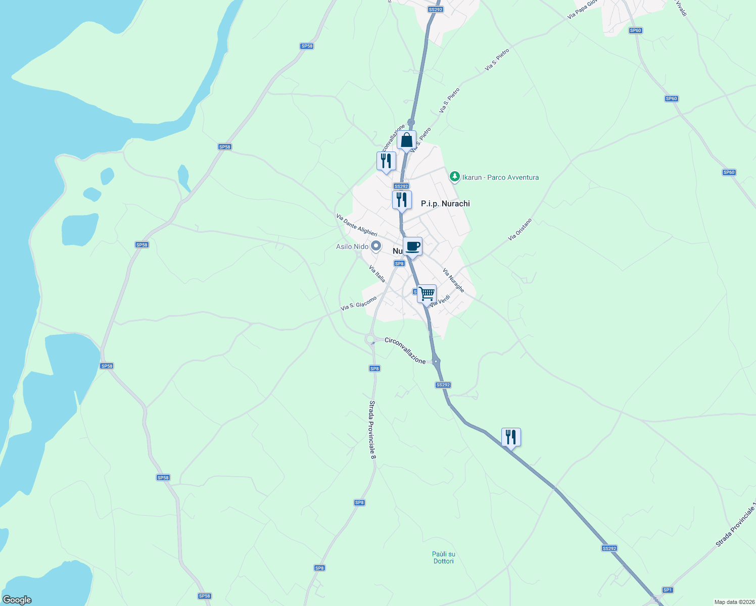 map of restaurants, bars, coffee shops, grocery stores, and more near 87 SP8 in Nurachi