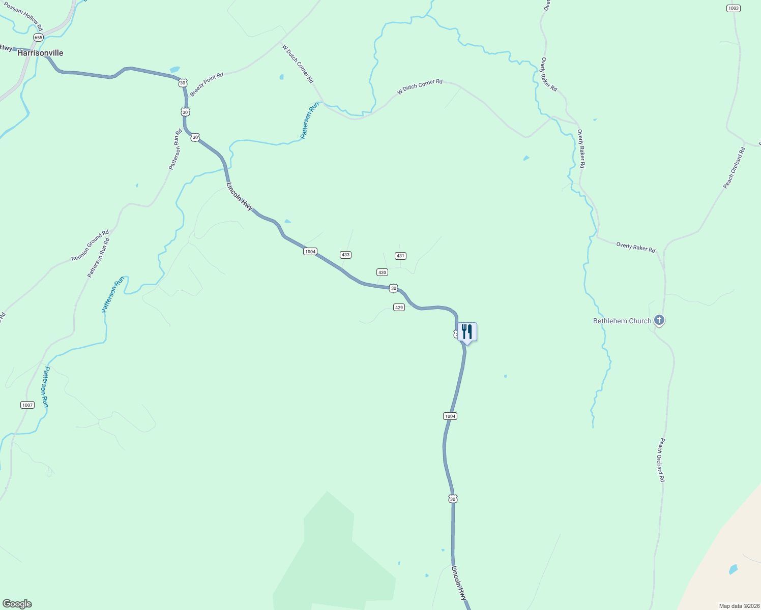 map of restaurants, bars, coffee shops, grocery stores, and more near 10962-11032 Lincoln Highway in McConnellsburg