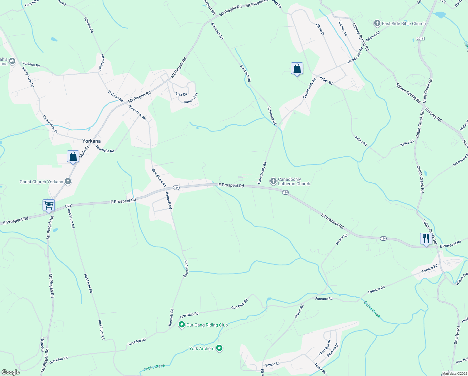 map of restaurants, bars, coffee shops, grocery stores, and more near 4848 East Prospect Road in York