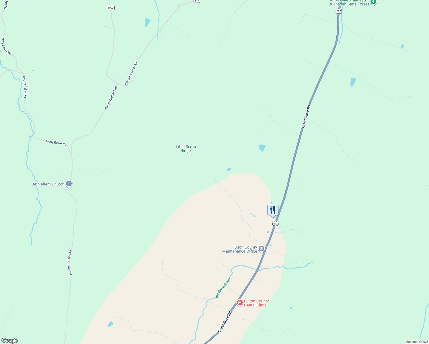 map of restaurants, bars, coffee shops, grocery stores, and more near 409 R and D Lane in McConnellsburg