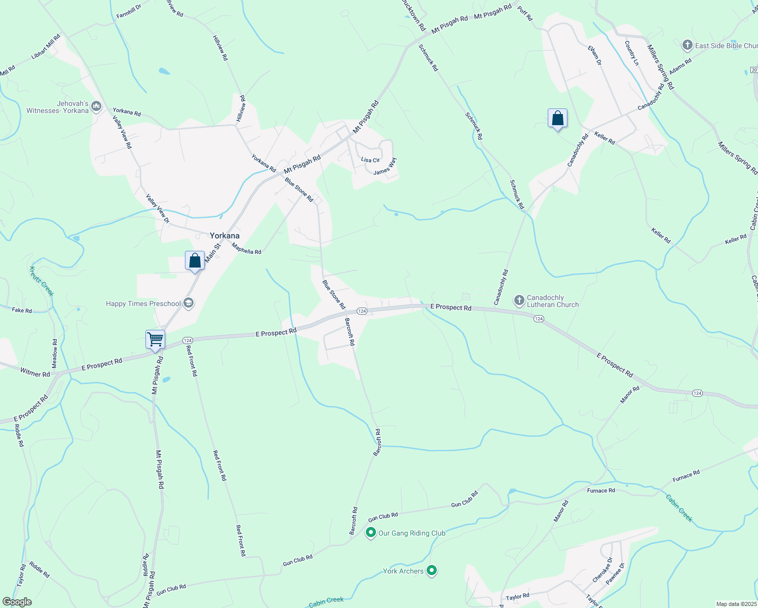 map of restaurants, bars, coffee shops, grocery stores, and more near 4745 East Prospect Road in York