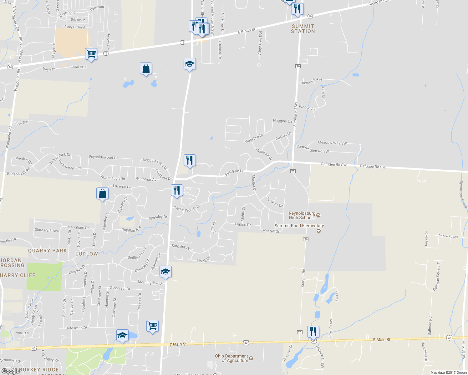 map of restaurants, bars, coffee shops, grocery stores, and more near 8961 Coral Canyon Cir in Reynoldsburg