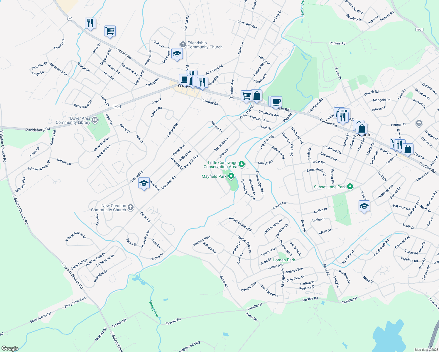 map of restaurants, bars, coffee shops, grocery stores, and more near 2749 Anita Dr in Dover
