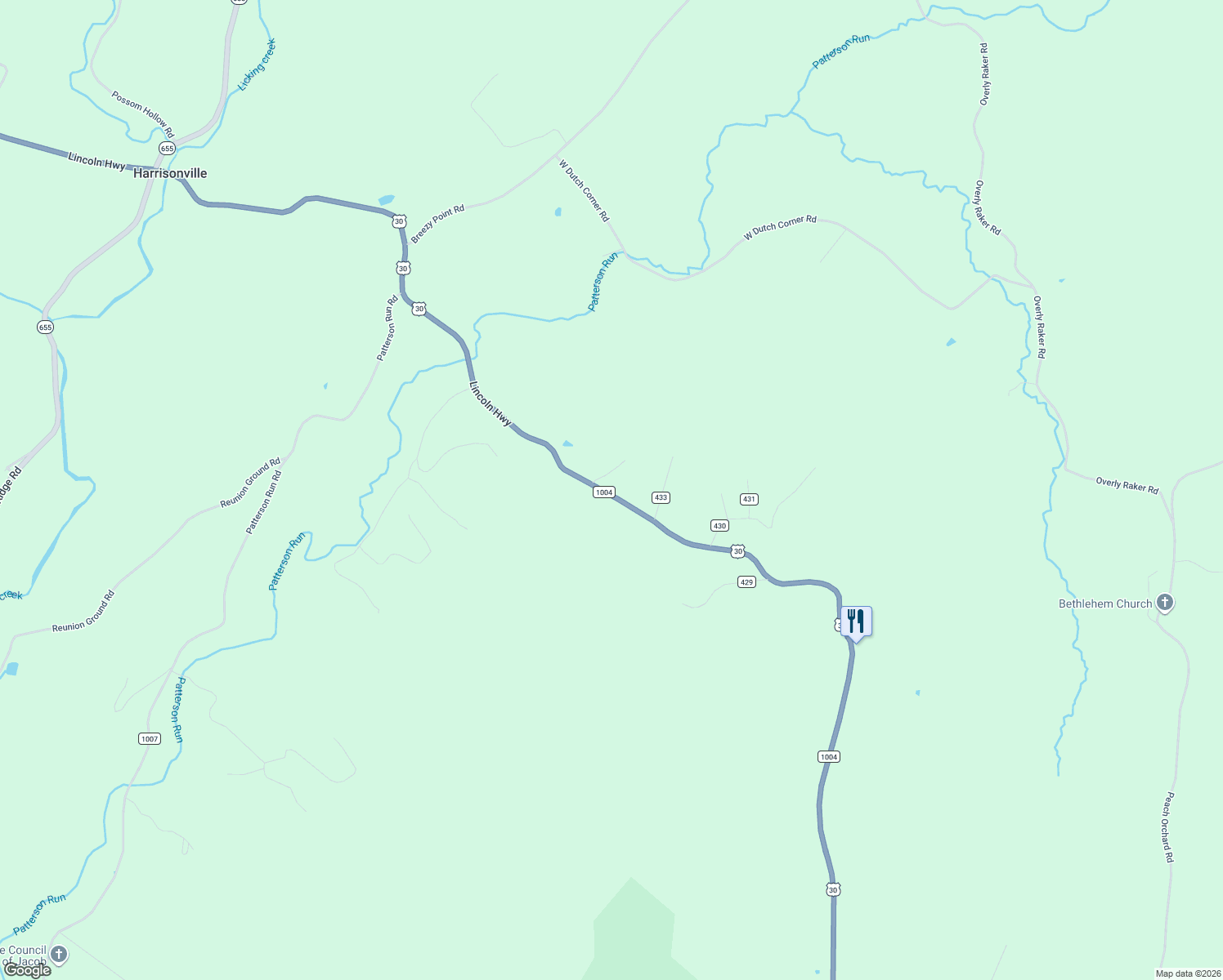 map of restaurants, bars, coffee shops, grocery stores, and more near 10559 Lincoln Highway in McConnellsburg