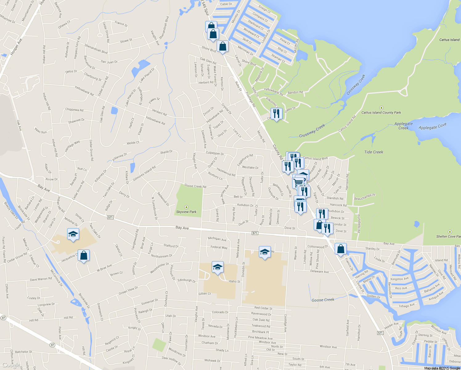 map of restaurants, bars, coffee shops, grocery stores, and more near 873 Eaglehurst Court in Toms River
