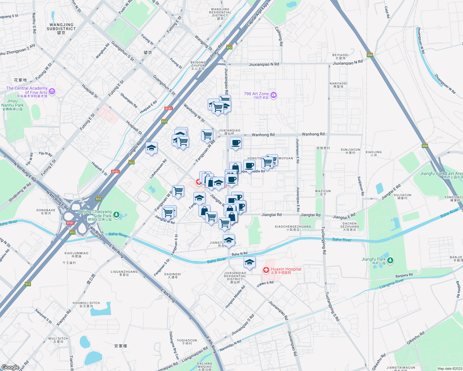 map of restaurants, bars, coffee shops, grocery stores, and more near in 