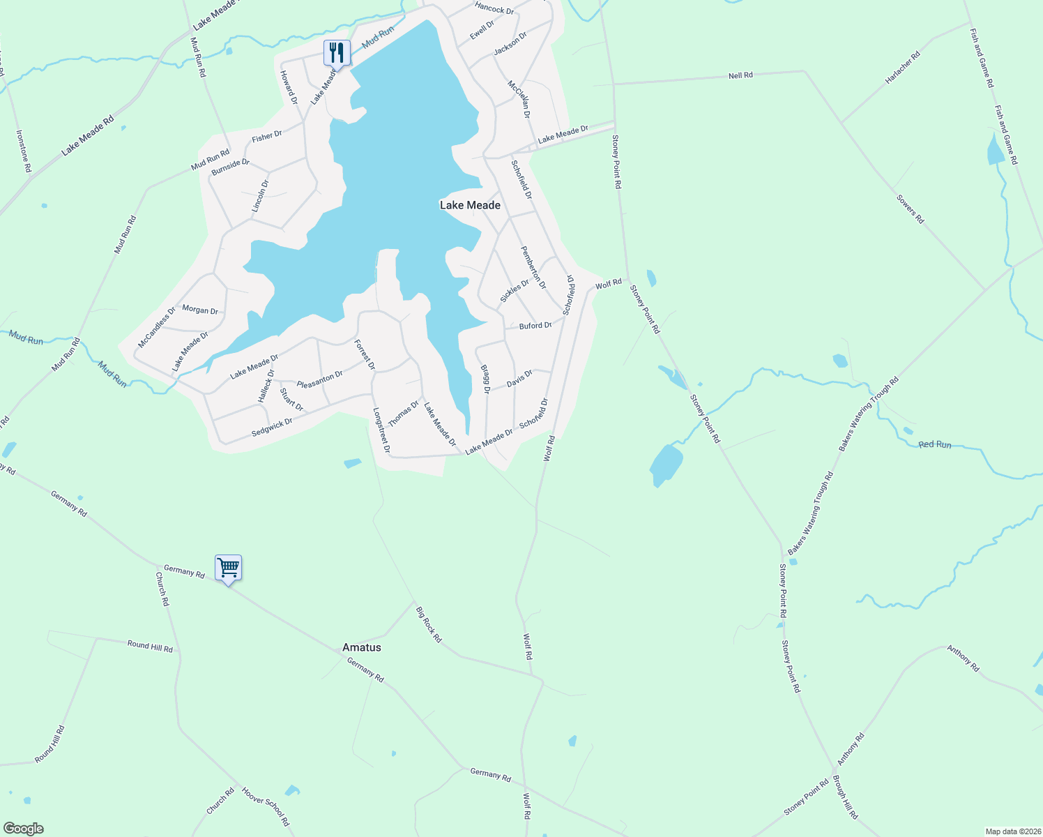map of restaurants, bars, coffee shops, grocery stores, and more near 509 Lake Meade Drive in East Berlin