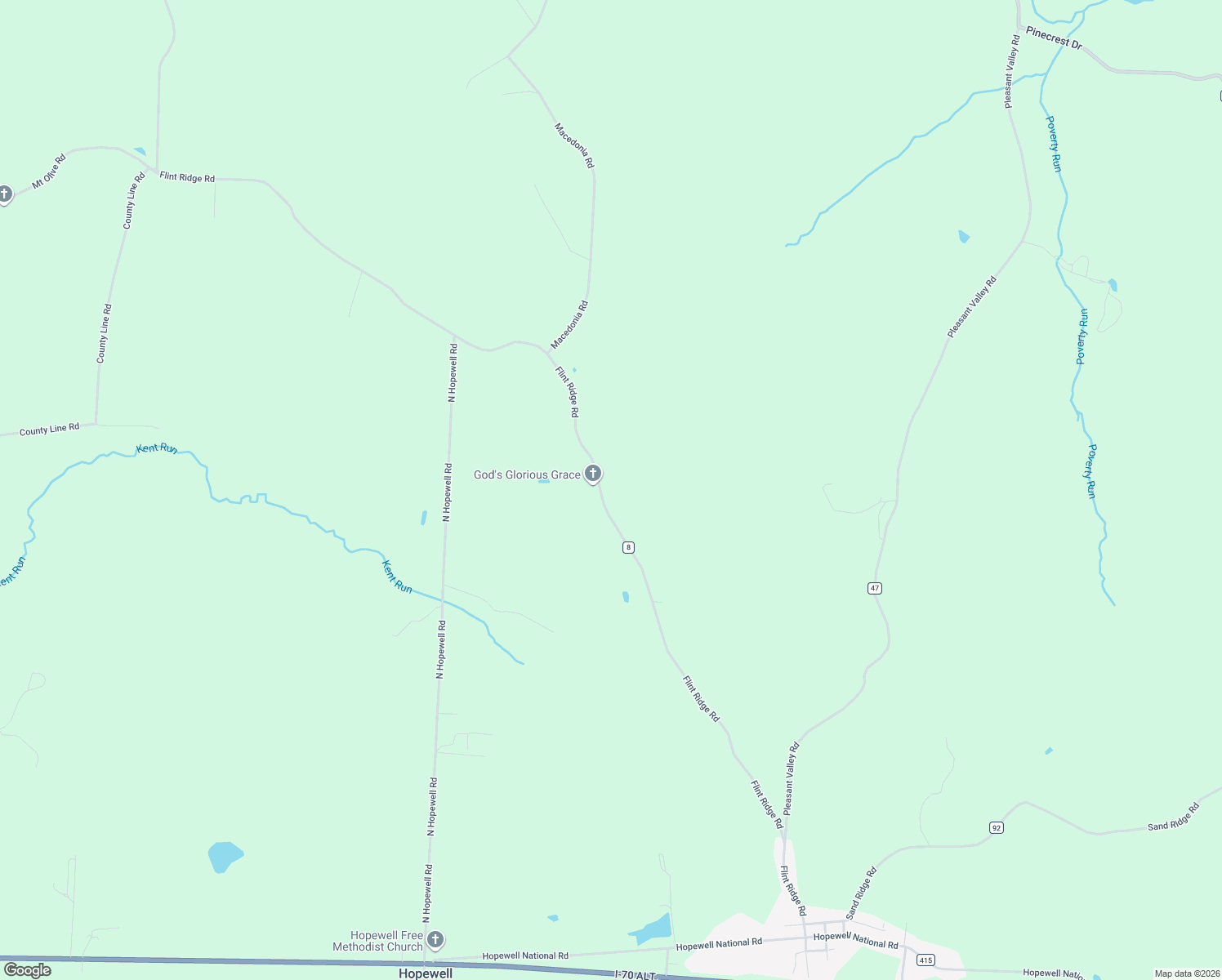 map of restaurants, bars, coffee shops, grocery stores, and more near 1840 Flint Ridge Road in Hopewell