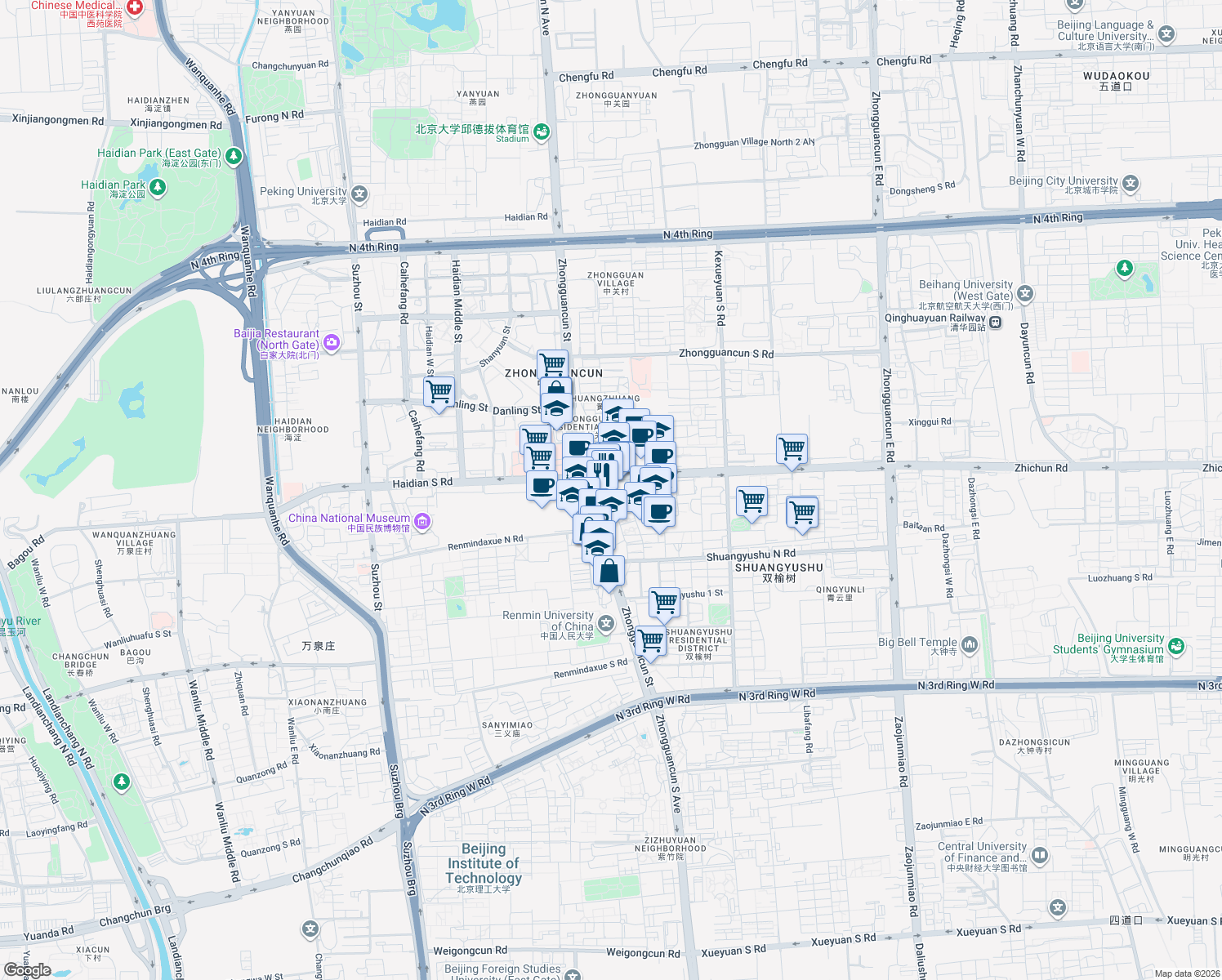 map of restaurants, bars, coffee shops, grocery stores, and more near in 