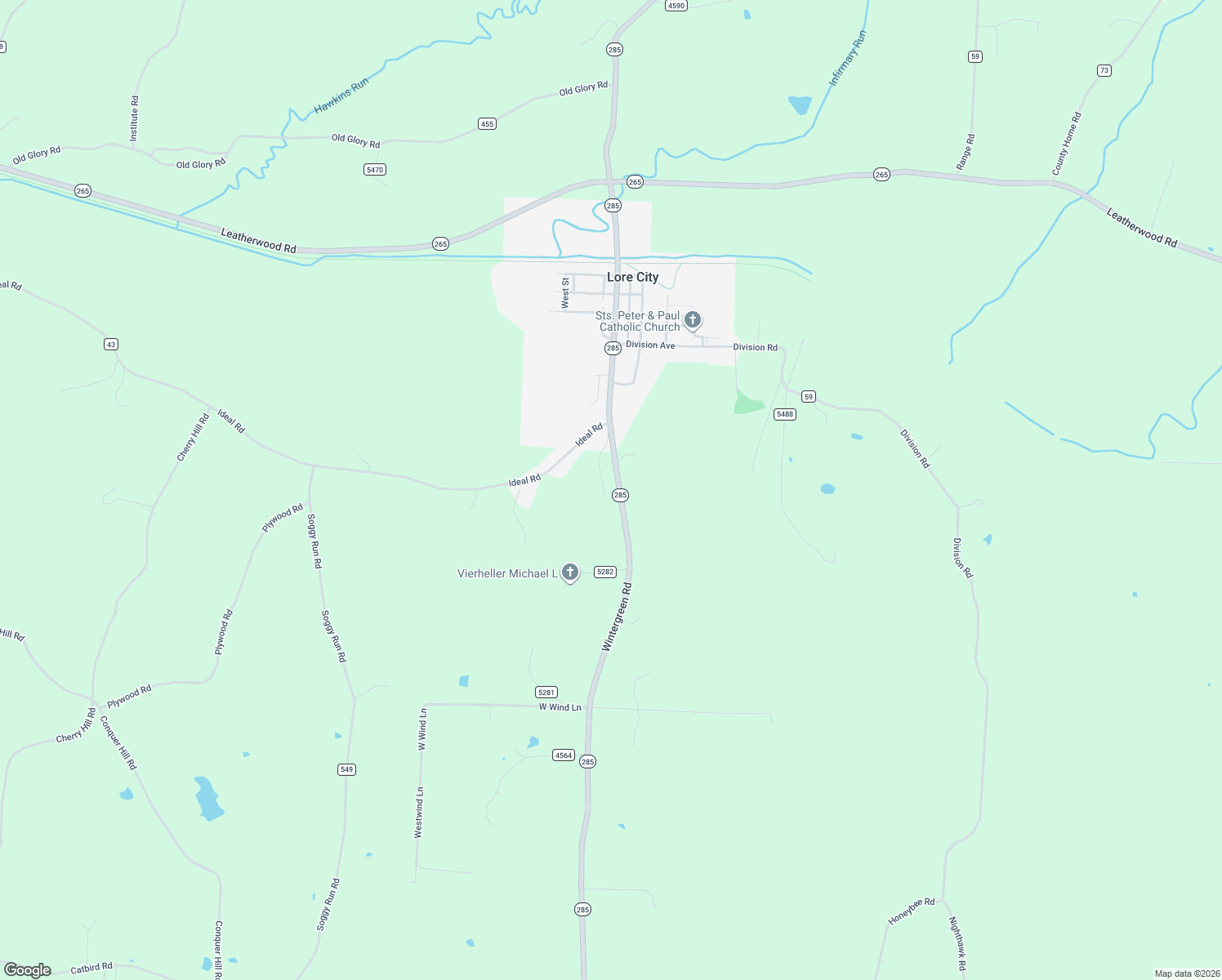 map of restaurants, bars, coffee shops, grocery stores, and more near 60558 Wintergreen Road in Senecaville