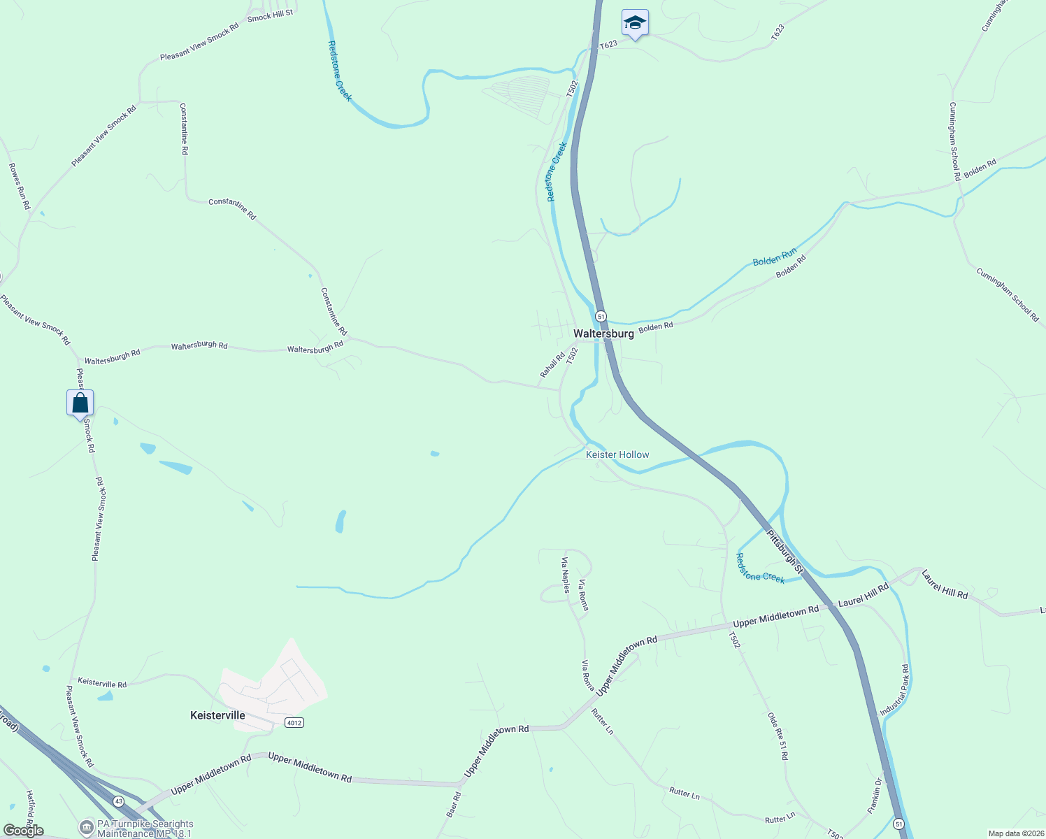 map of restaurants, bars, coffee shops, grocery stores, and more near in Waltersburg