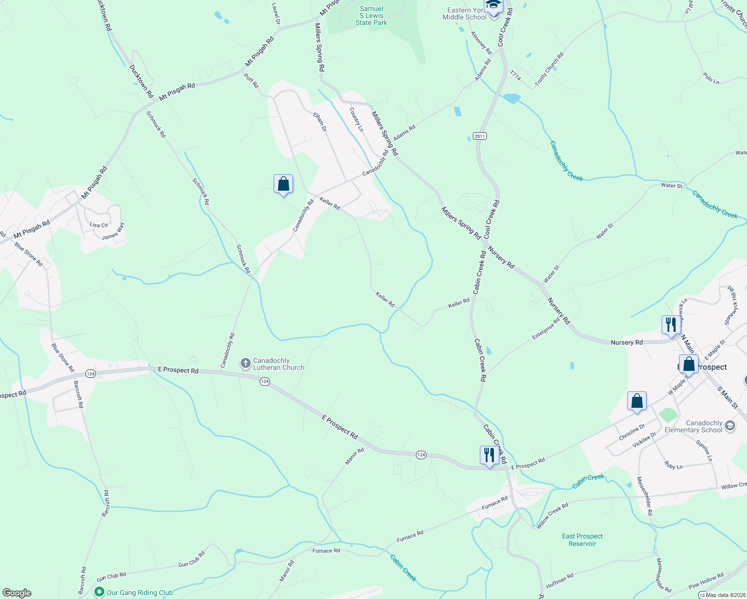 map of restaurants, bars, coffee shops, grocery stores, and more near 1038 Keller Road in York