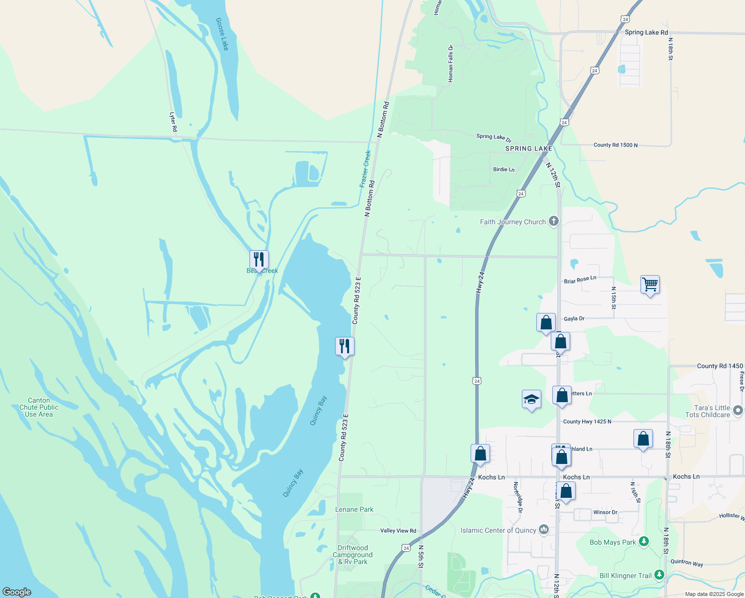 map of restaurants, bars, coffee shops, grocery stores, and more near 226 Musholt Strasse Lane in Quincy