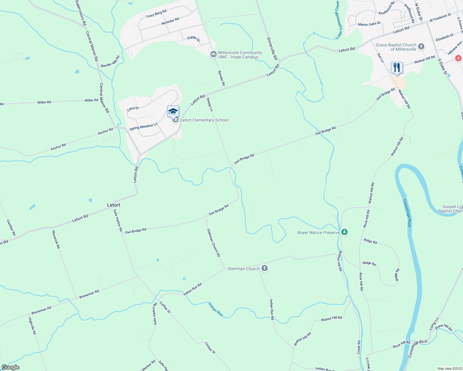 map of restaurants, bars, coffee shops, grocery stores, and more near 533 Owl Bridge Road in Washington Boro