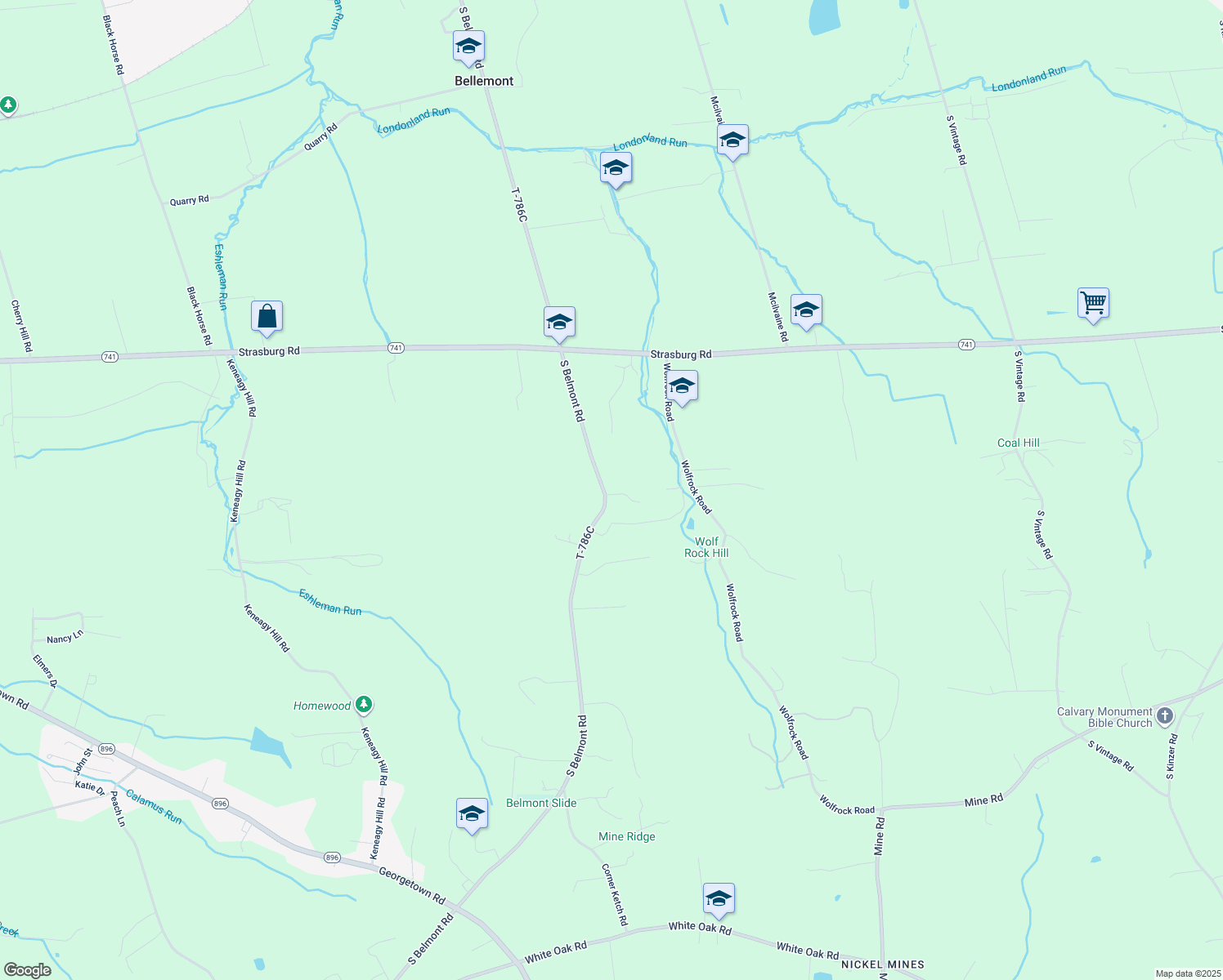 map of restaurants, bars, coffee shops, grocery stores, and more near 245 South Belmont Road in Paradise
