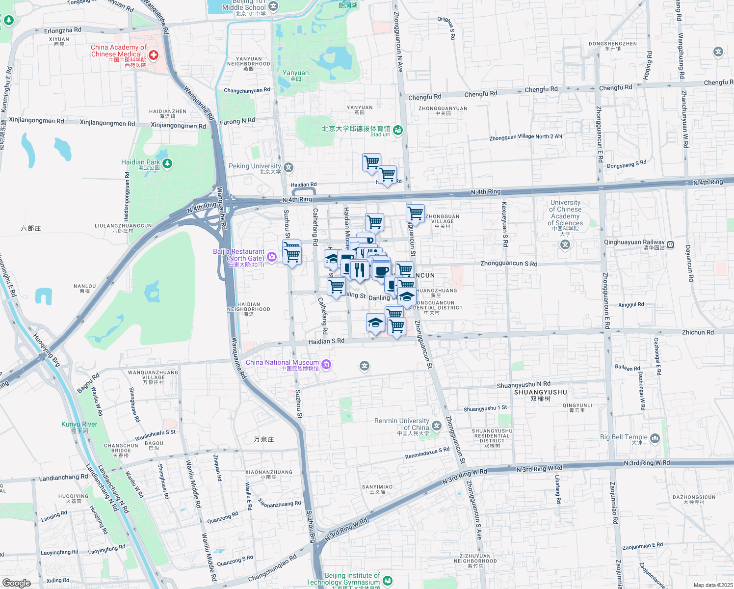 map of restaurants, bars, coffee shops, grocery stores, and more near in 