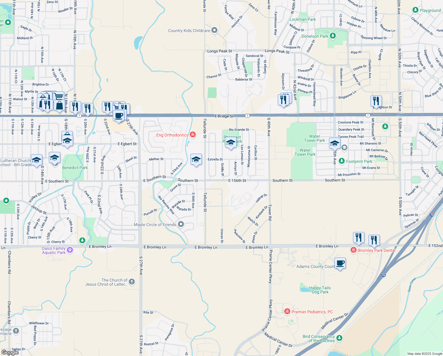 map of restaurants, bars, coffee shops, grocery stores, and more near 395 Octillo Street in Brighton