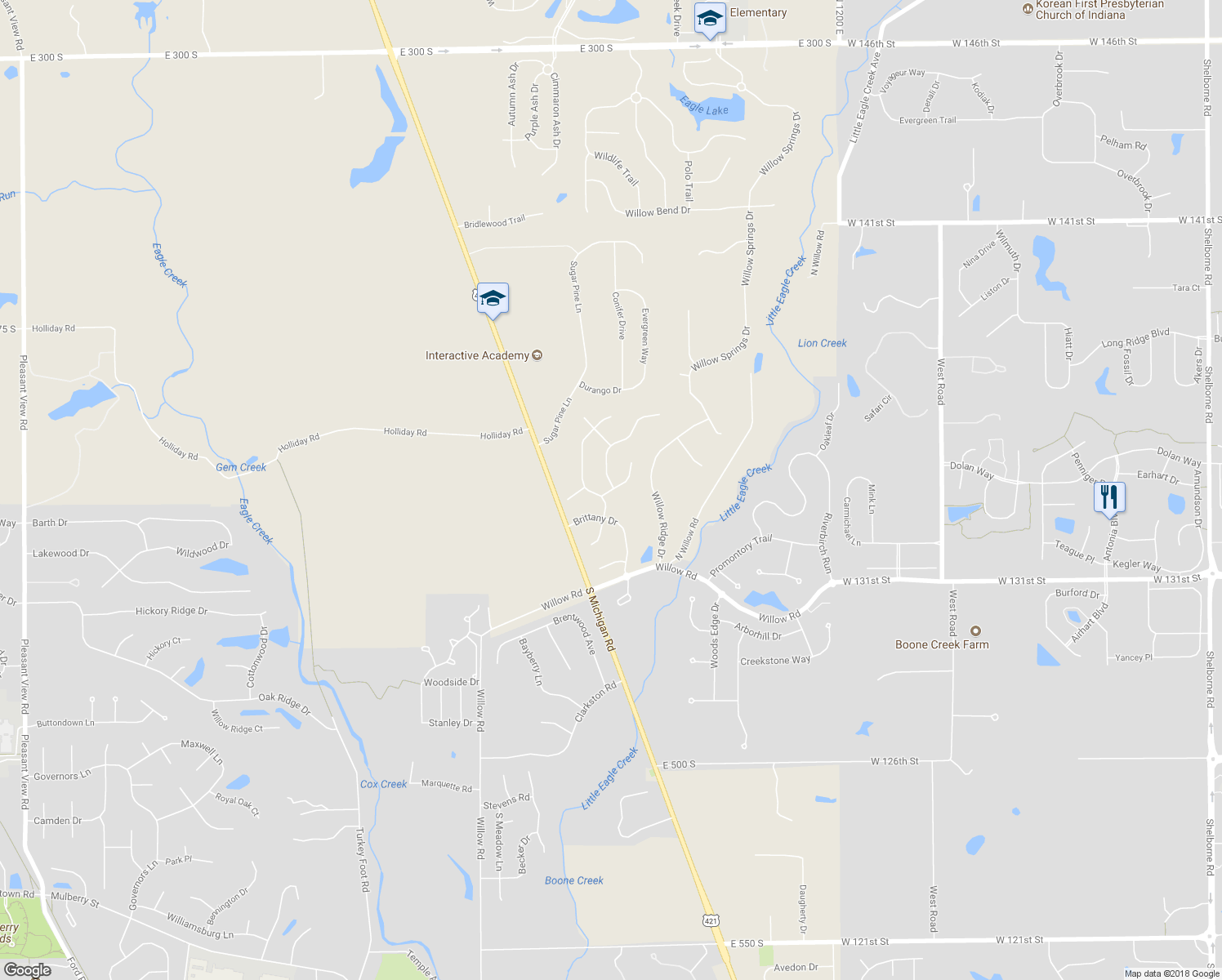 map of restaurants, bars, coffee shops, grocery stores, and more near 4240 First Flight Circle in Zionsville