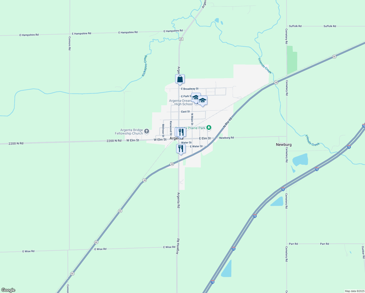 map of restaurants, bars, coffee shops, grocery stores, and more near 158 Water Street in Argenta
