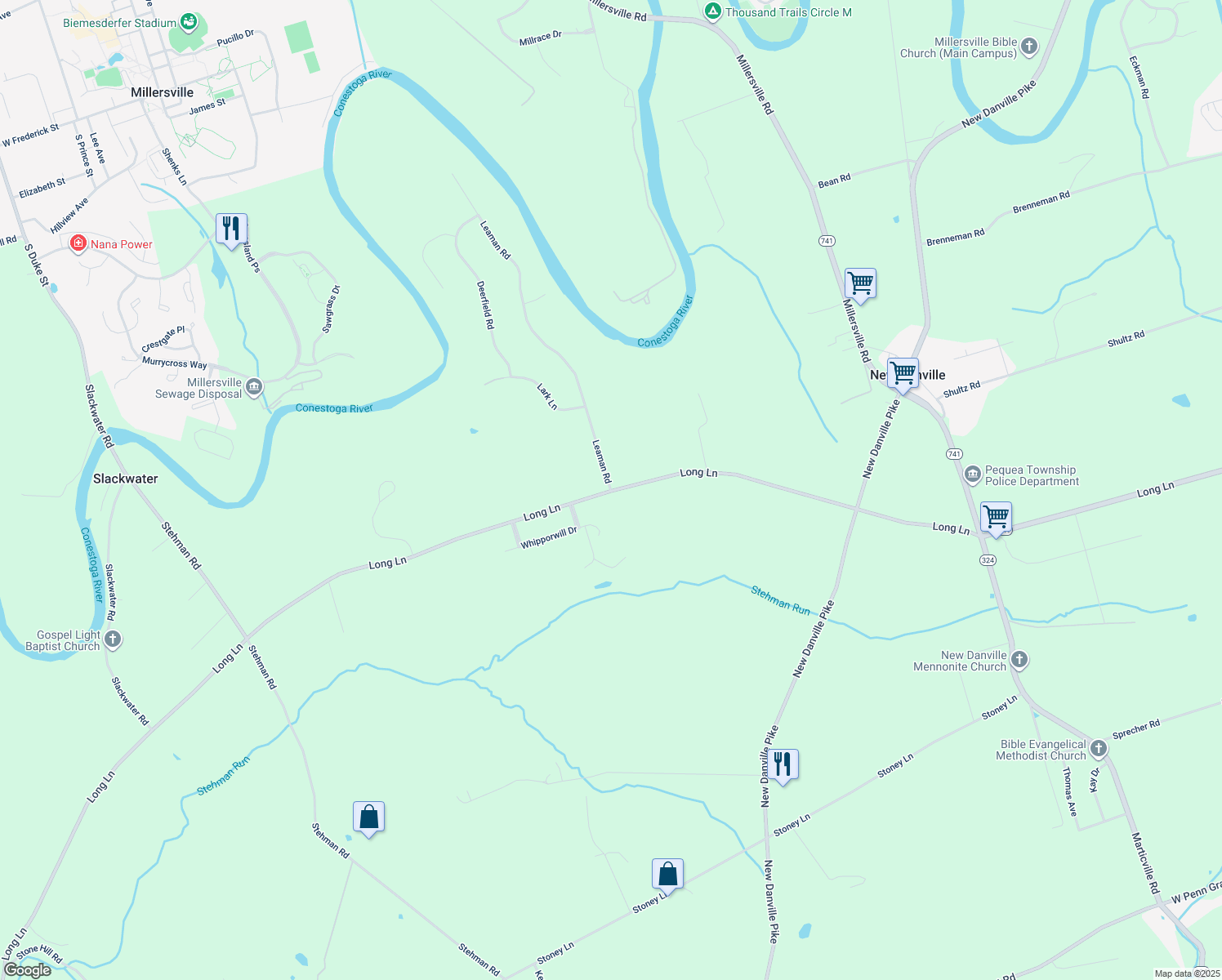 map of restaurants, bars, coffee shops, grocery stores, and more near 2 Leaman Road in Lancaster