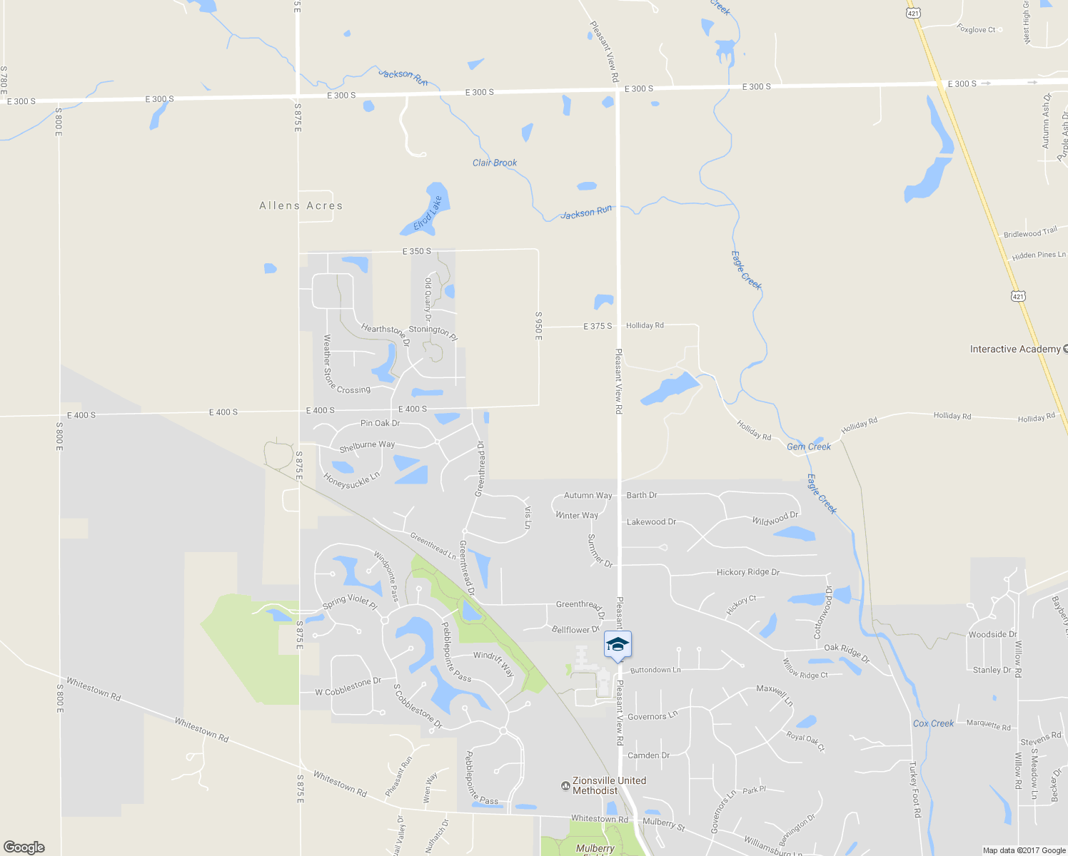 map of restaurants, bars, coffee shops, grocery stores, and more near 9495 East 400 South in Zionsville