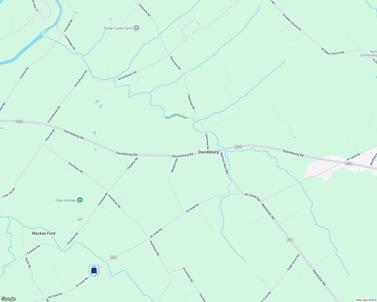 map of restaurants, bars, coffee shops, grocery stores, and more near 5421 Davidsburg Road in Dover