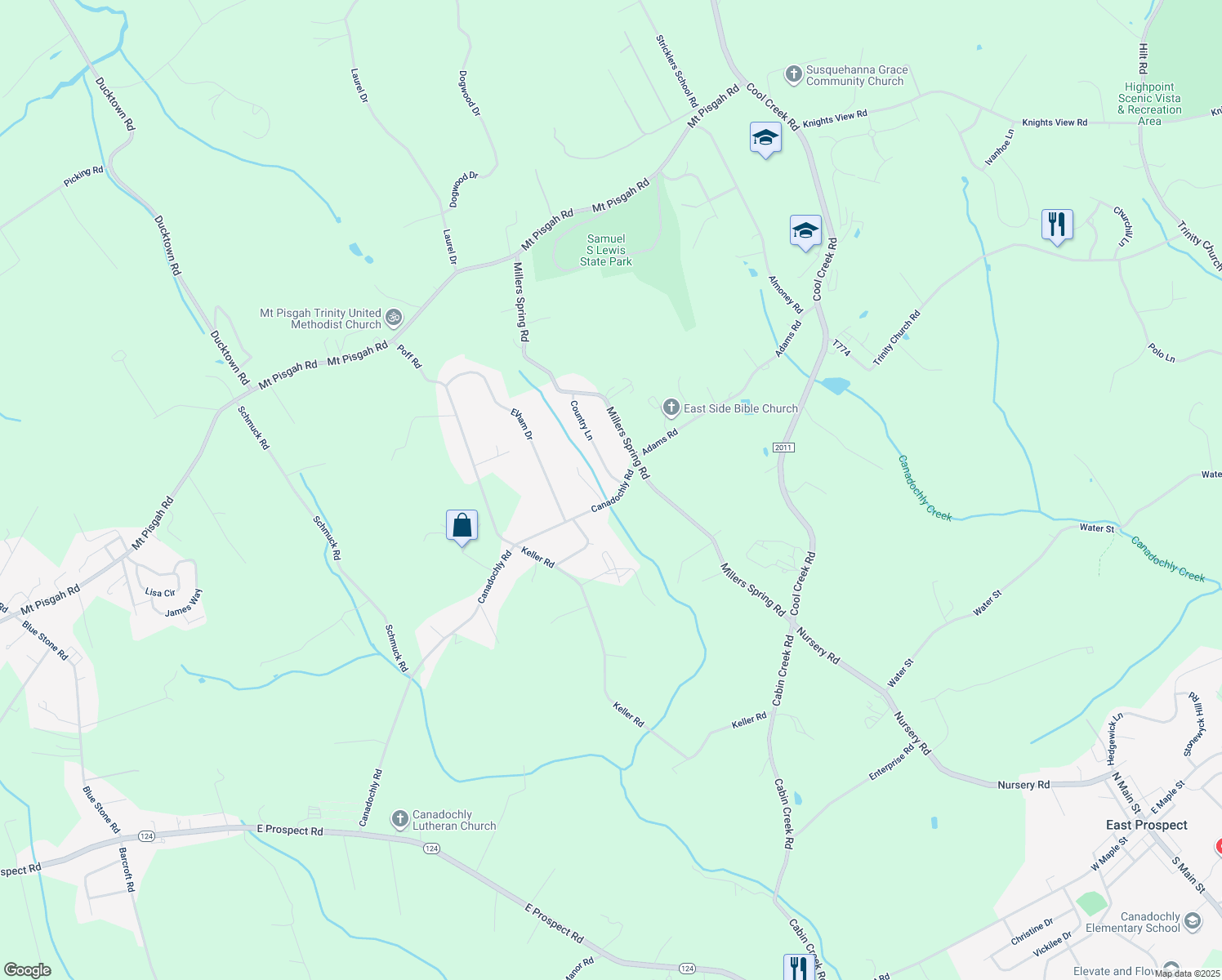 map of restaurants, bars, coffee shops, grocery stores, and more near 1030 Canadochly Rd in York