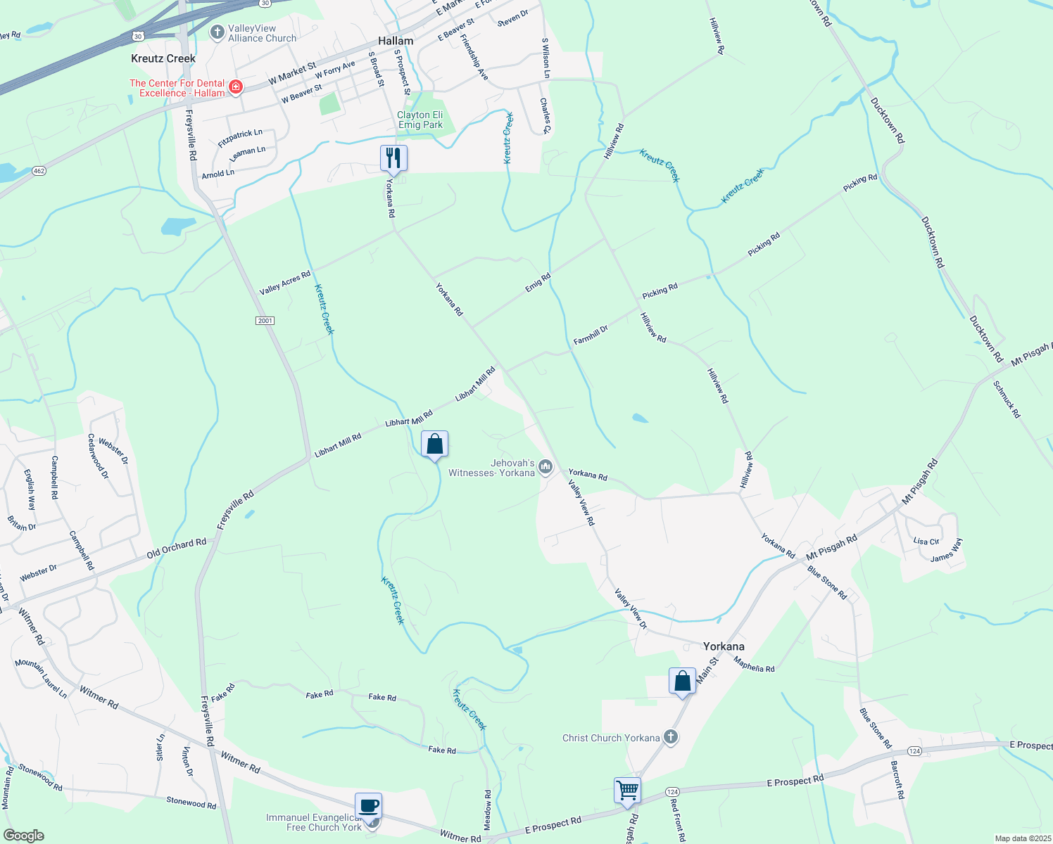 map of restaurants, bars, coffee shops, grocery stores, and more near 4080 Scenic Lane in York