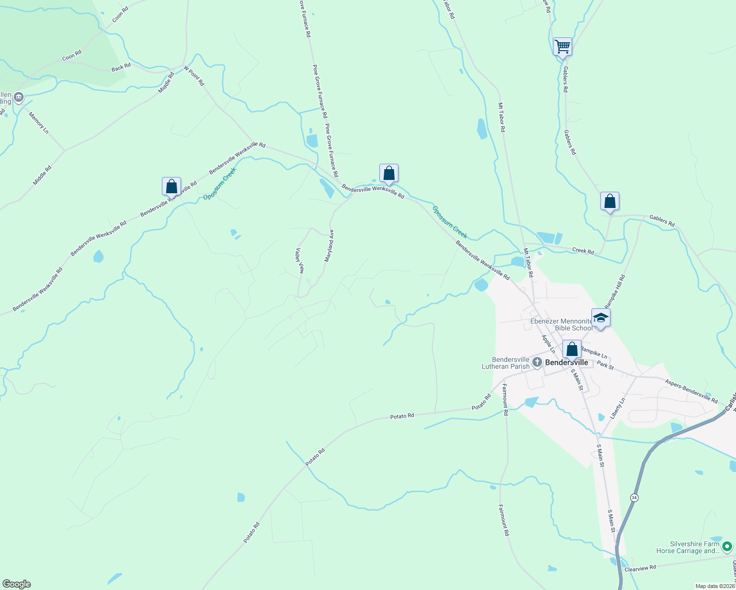 map of restaurants, bars, coffee shops, grocery stores, and more near 341 Potato Road in Aspers