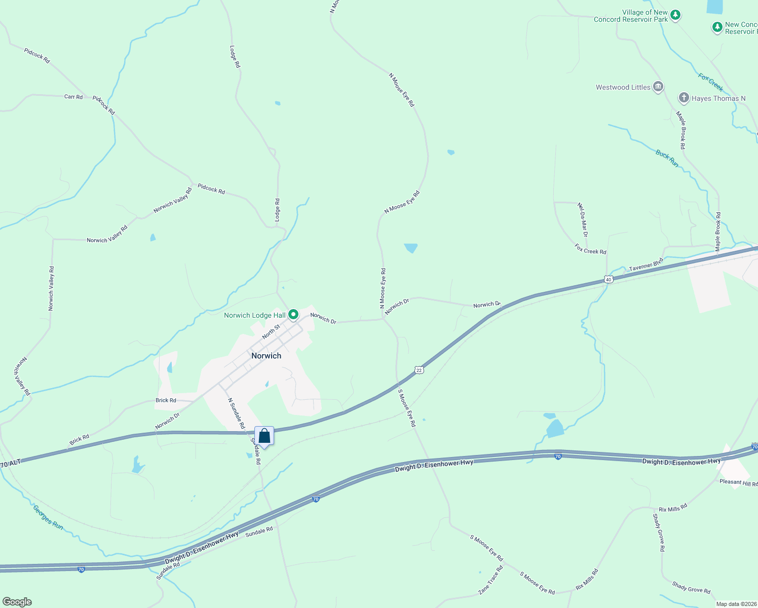 map of restaurants, bars, coffee shops, grocery stores, and more near 385 North Moose Eye Road in Norwich