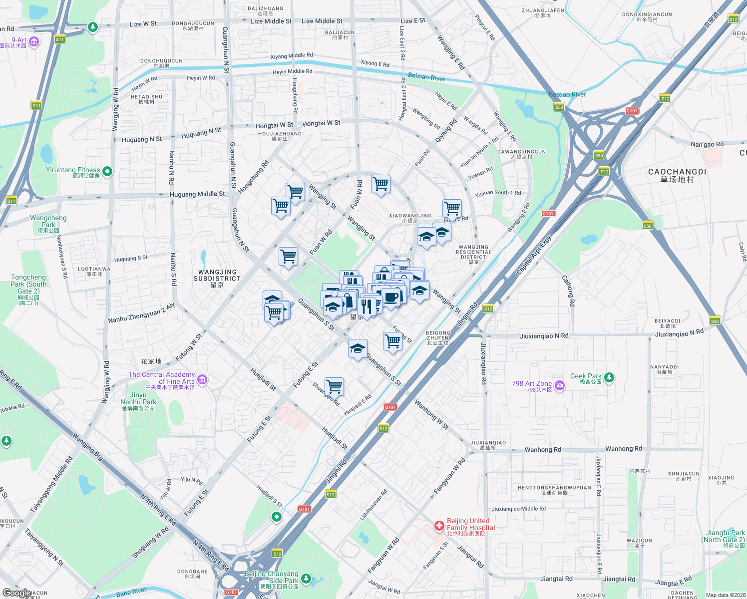 map of restaurants, bars, coffee shops, grocery stores, and more near in Beijing