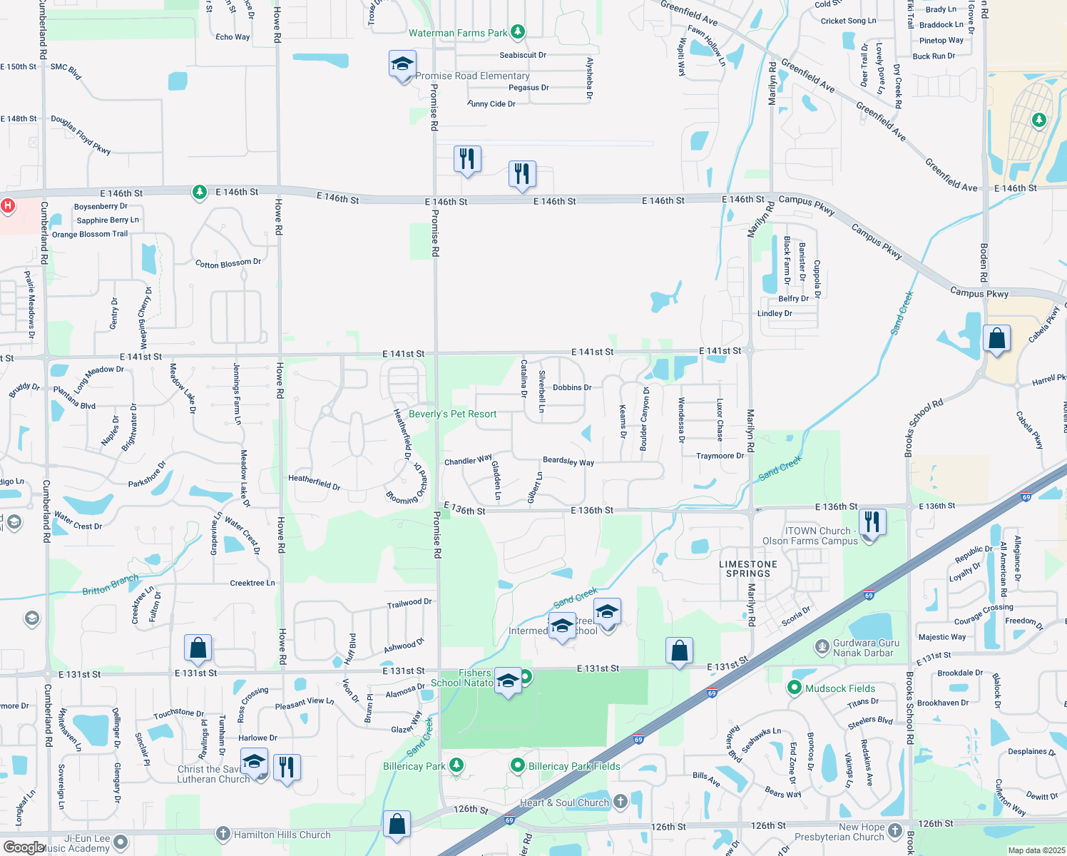 map of restaurants, bars, coffee shops, grocery stores, and more near 11187 Catalina Drive in Fishers